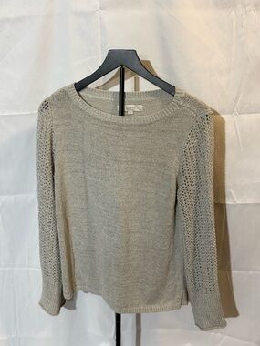 LOFT Tan Open-Knit Crewneck Sweater